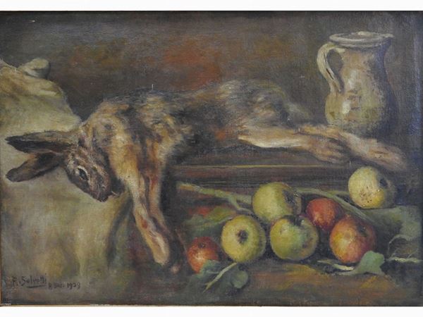 Antonio Salvetti : Natura morta con selvaggina  ((1854-1931))  - Asta Arte moderna e contemporanea - Maison Bibelot - Casa d'Aste Firenze - Milano