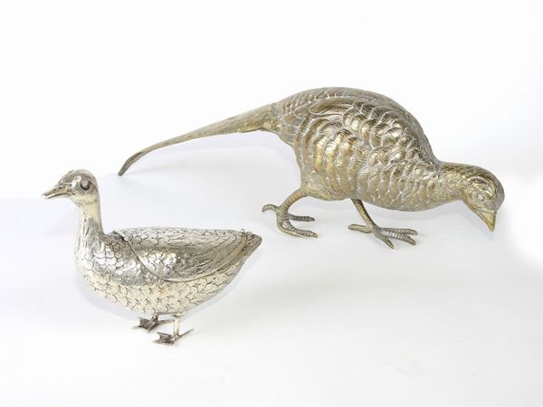 Two silver and silverpladed figures