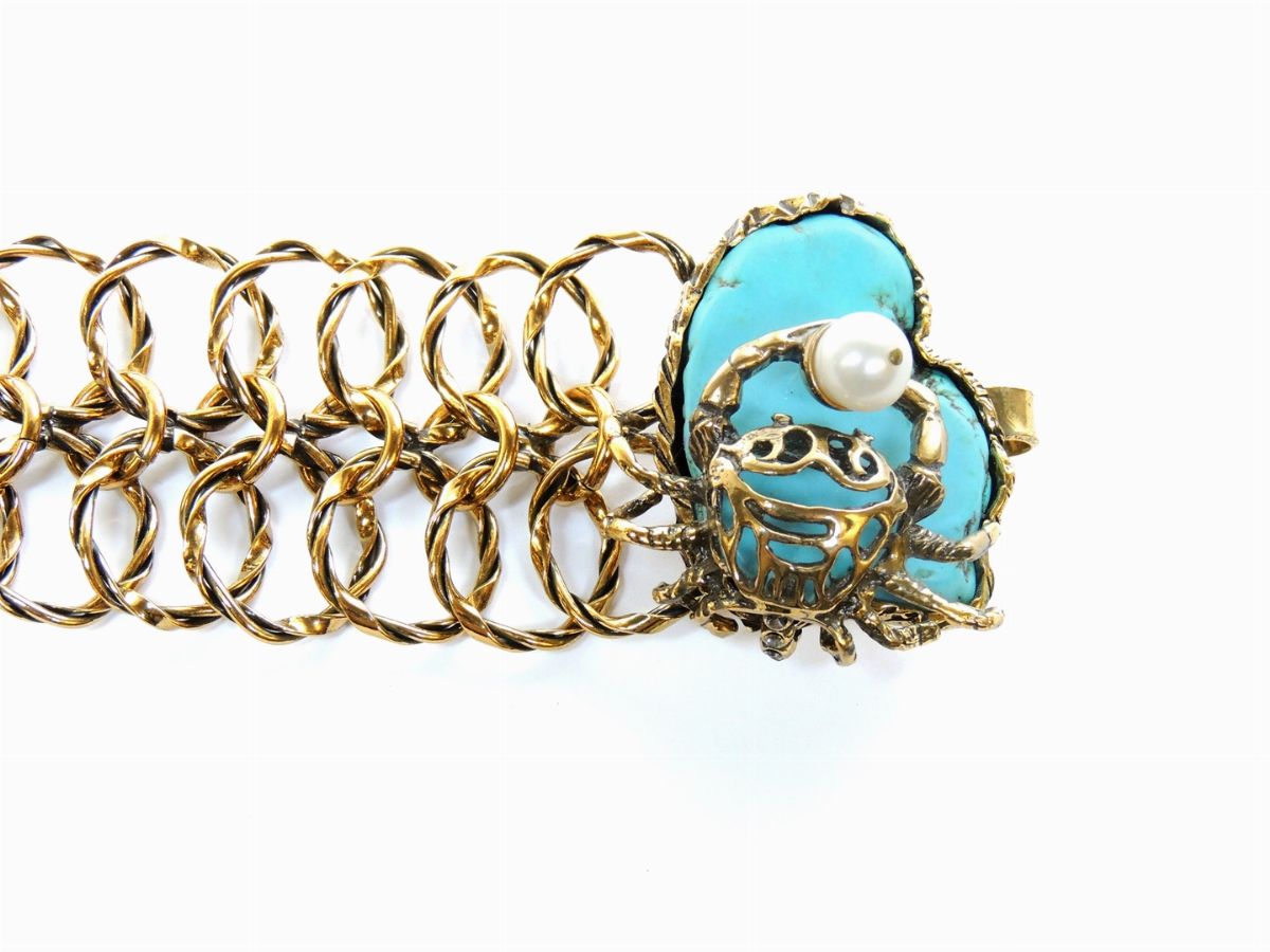 Bracciale in Metallo Dorato e Resina, Attribuibile Ad Alcozer
