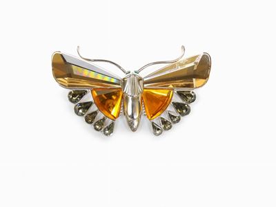Spilla Animalier in Metallo Argentato e Cristalli, Swarovsky