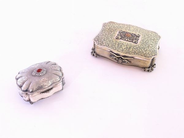 Two metal and silver jewel boxes