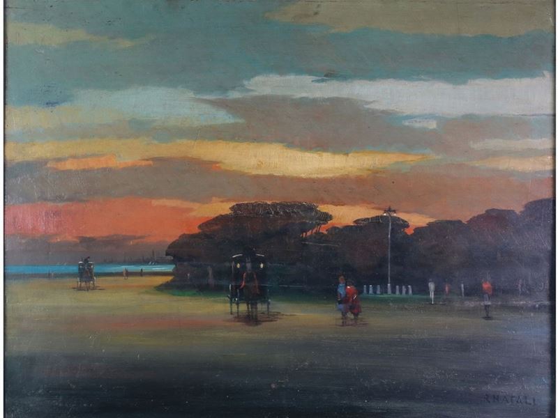 Renato Natali - Scorcio Livornese al Tramonto