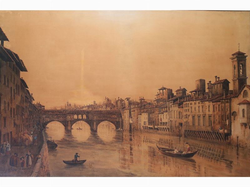 Da Bernardo Bellotto, XIX/XX Secolo - L'arno a Firenze con il Ponte Vecchio