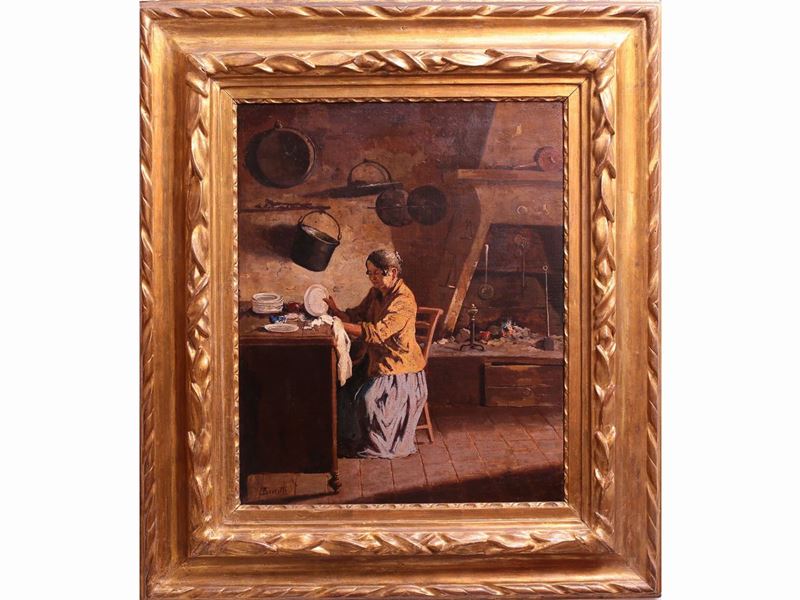 Luigi Bertelli - Veduta D'interno con Figura Femmnile