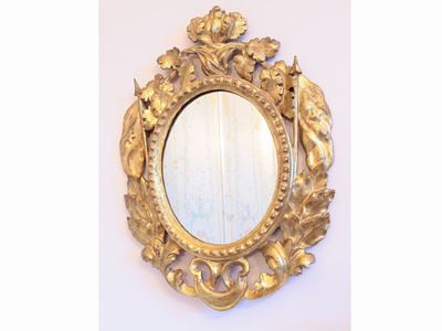 Specchiera in Legno Intagliato e Dorato
