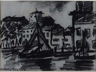 Scorcio di Porto con Barche 1954