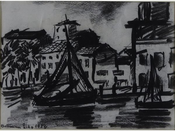 Lido Bettarini - Scorcio di porto con barche 1954