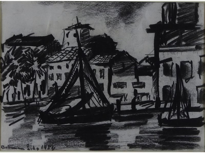 Lido Bettarini - Scorcio di Porto con Barche 1954
