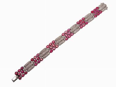 Bracciale in Oro Bianco, Diamanti e Rubini