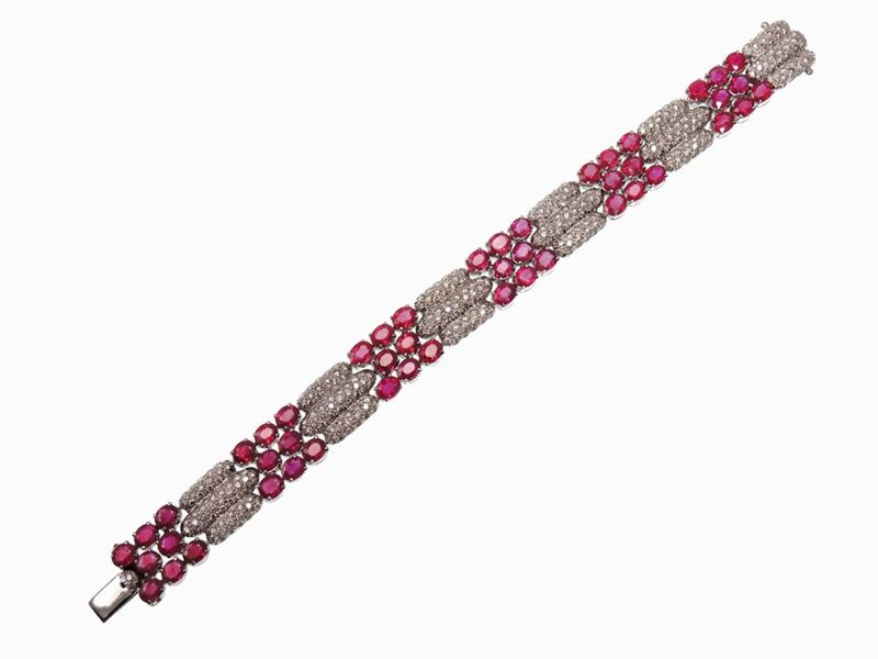 Bracciale in Oro Bianco, Diamanti e Rubini