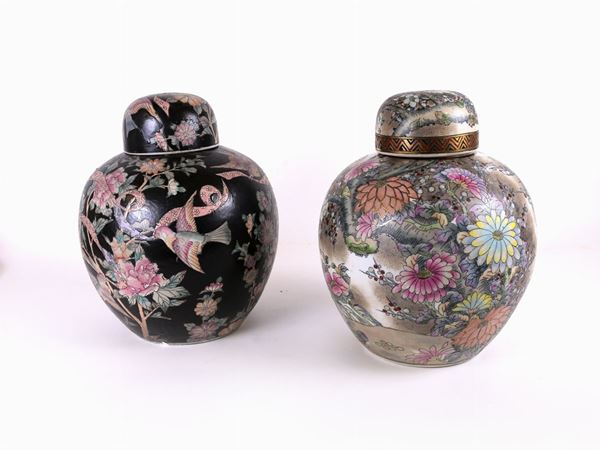 Two polychrome porcelain vases