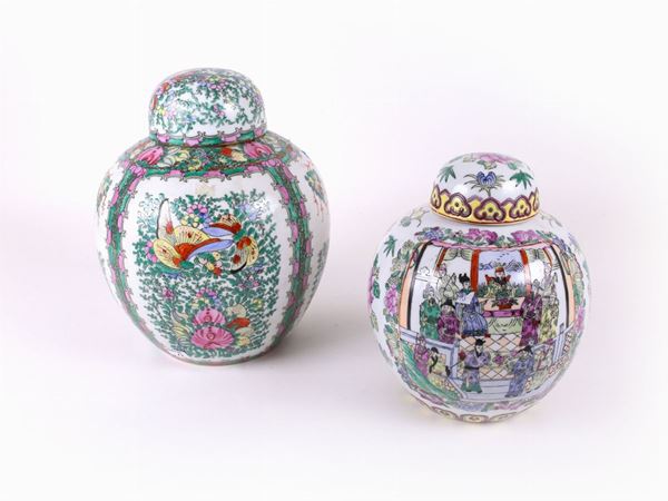 Two polychrome porcelain vases