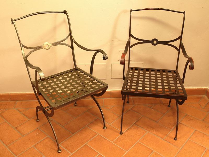 Serie di Tre Poltroncine in Ferro Battuto