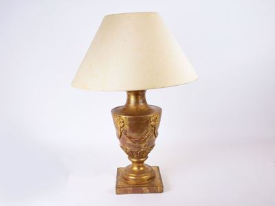 Lampada da Tavolo in Legno Intagliato e Dorato