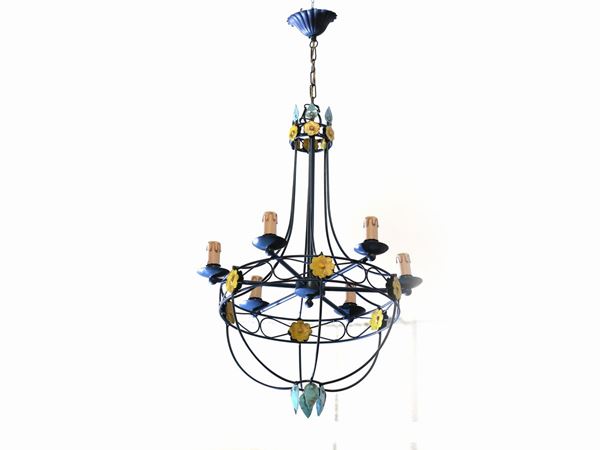 A wrought iron chandelier