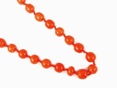 Demi Parure Collana Scalare e Orecchini Pendenti in Oro Giallo e Corallo Rosso a Sfere Irregolari