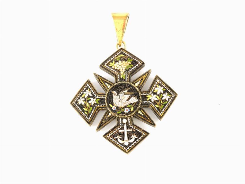 Pendente in Argento a Micromosaico con Maglia in Oro Giallo