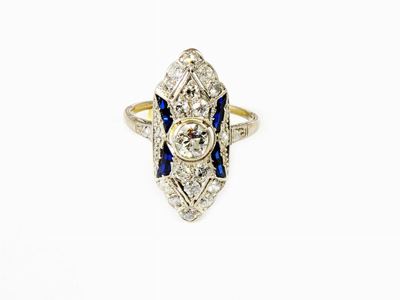 Anello in Oro Bianco, Diamanti e Zaffiri