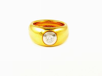 Anello Pomellato a Fascia in Oro Giallo e Bianco con Diamante