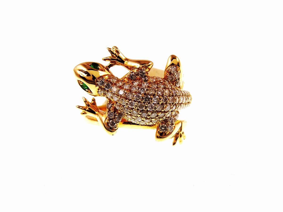 Anello Animalier in Oro Giallo 585/1000 con Diamanti e Granati Tsavorite