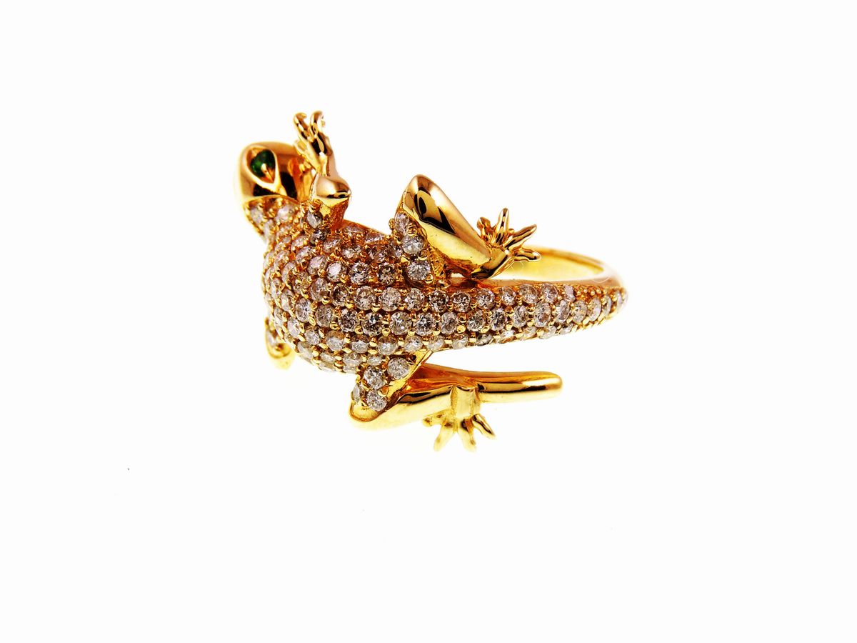 Anello Animalier in Oro Giallo 585/1000 con Diamanti e Granati Tsavorite