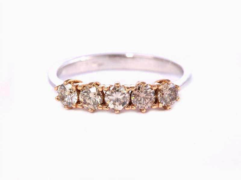 Fede in Oro Giallo e Bianco con Diamanti Brown
