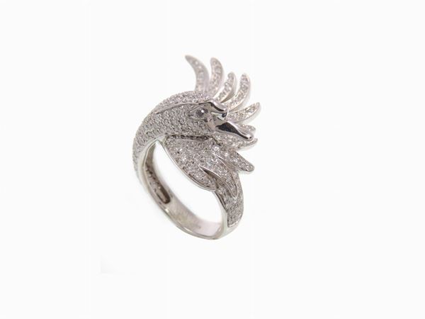 14Kt white gold animalier-shaped ring with diamonds