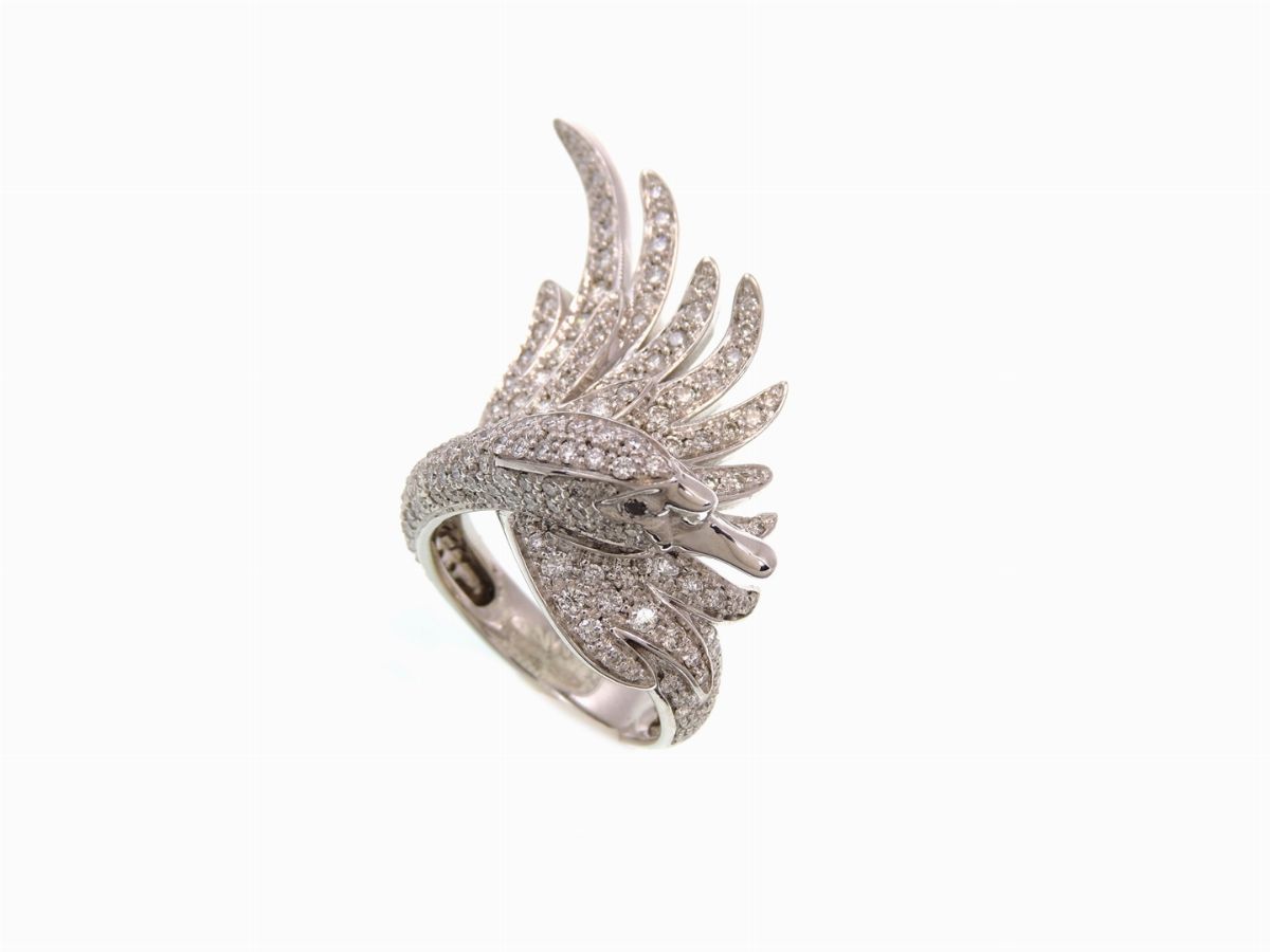 Anello Animalier in Oro Bianco 585/1000 e Diamanti