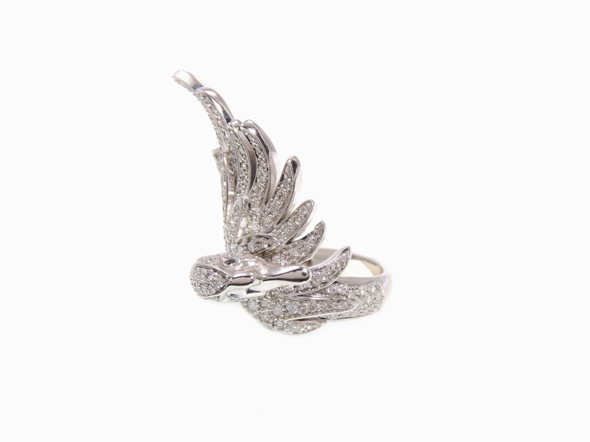 Anello Animalier in Oro Bianco 585/1000 e Diamanti