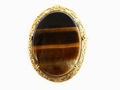 Spilla Pendente in Oro Giallo e Quarzo Occhio di Tigre