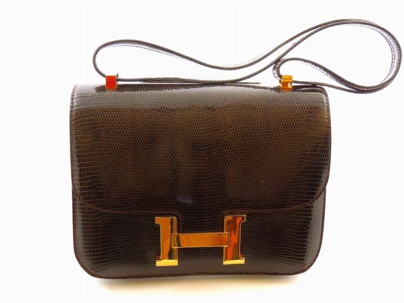 Borsa Constance a Mano e a Tracolla in Rettile Marrone
