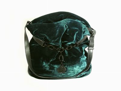 Borsa Hobo Viktor & Rolf in Velluto Verde Scuro e Rettile Nero