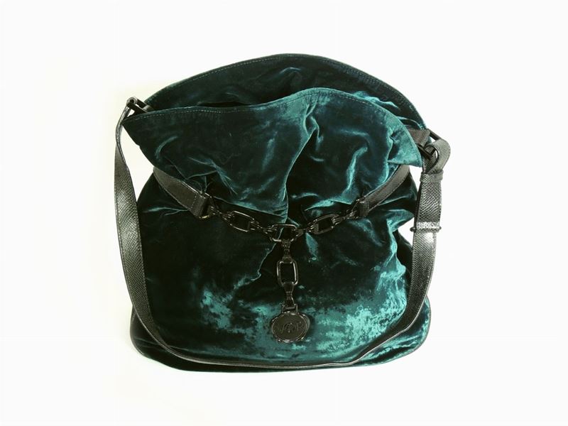 Borsa Hobo Viktor & Rolf in Velluto Verde Scuro e Rettile Nero