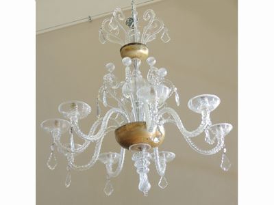 Lampadario in Vetro Soffiato Incolore