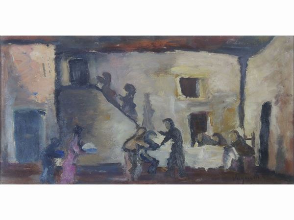 Gianni Vagnetti : Scena d'interno con personaggi  ((1898-1956))  - Asta Arte moderna e contemporanea - Maison Bibelot - Casa d'Aste Firenze - Milano