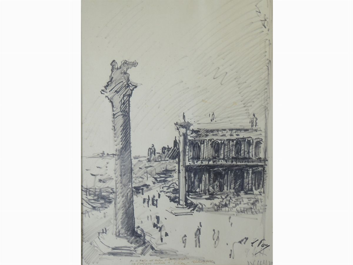 Ennio Pozzi - Veduta di Piazza San Marco e Donna Seduta
