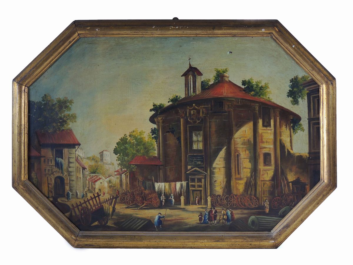 Scuola Napoletana del XIX Secolo - Paesaggi con Architetture e Personaggi