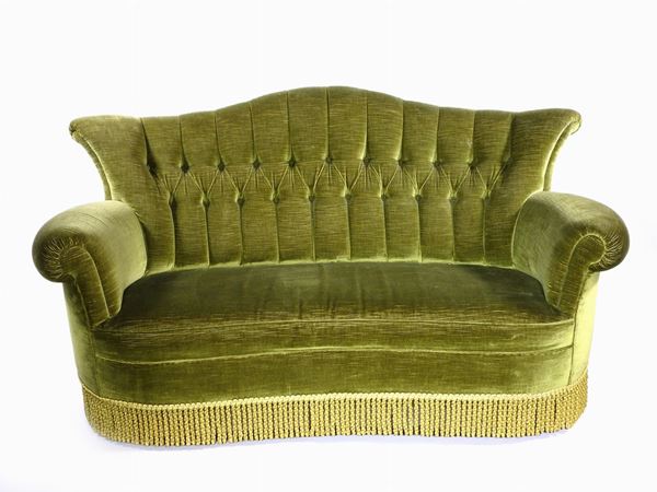 Green Velvet Upholstered Sofa  - Auction Furniture, silverware,  old master paintings and curiosity - Maison Bibelot - Casa d'Aste Firenze - Milano