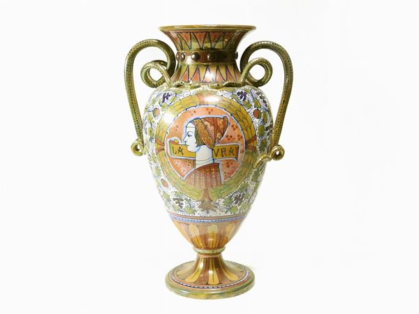 A large anfora vase in enameled terracotta