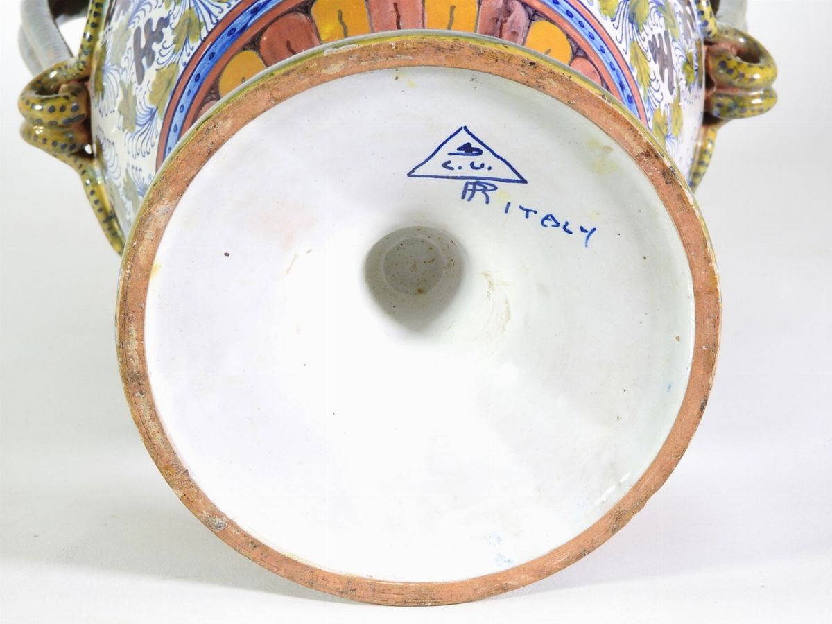 Grande Vaso Ad Anfora in Terracotta Smaltata di Vietri