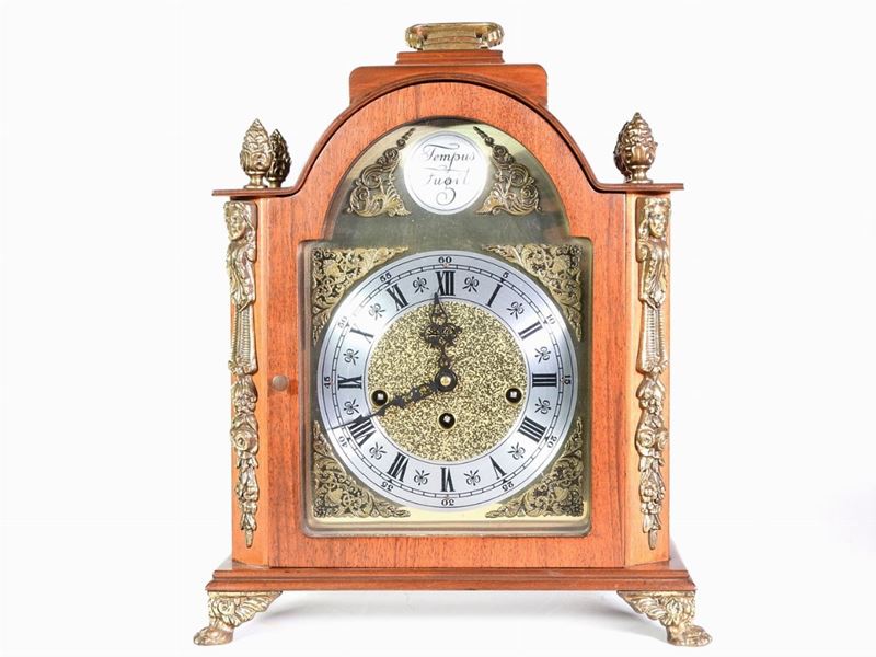 Orologio da Tavolo in Noce e Metallo Dorato