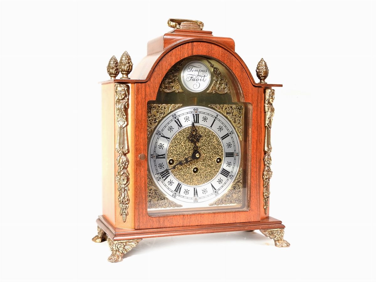 Orologio da Tavolo in Noce e Metallo Dorato