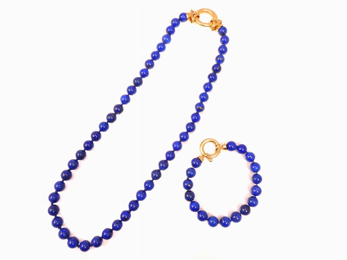Demi Parure Collana e Bracciale in Lapislazzuli con Fermezze in Oro Giallo e Bianco