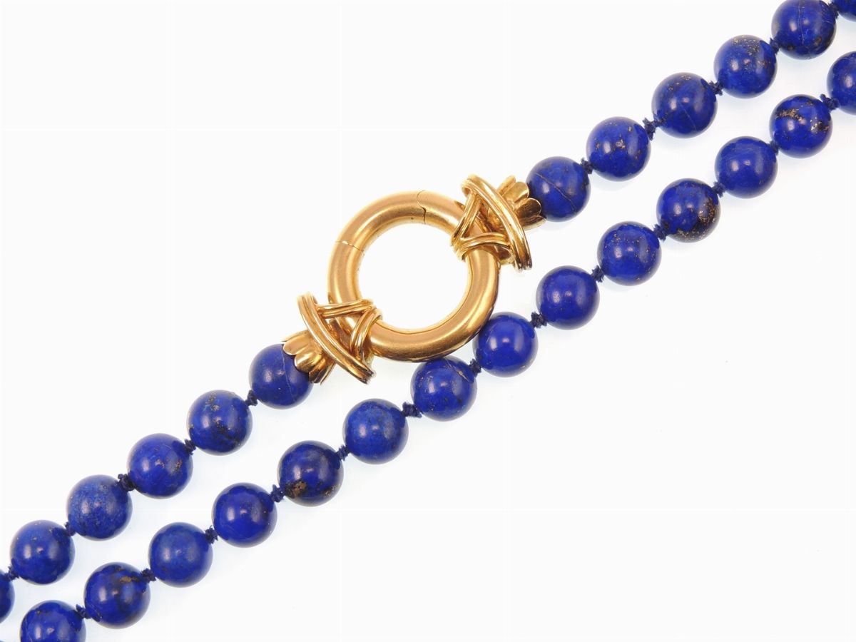 Demi Parure Collana e Bracciale in Lapislazzuli con Fermezze in Oro Giallo e Bianco