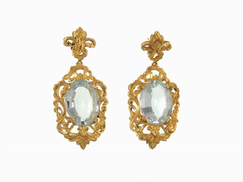 Orecchini Pendenti in Oro Giallo con Acquamarine