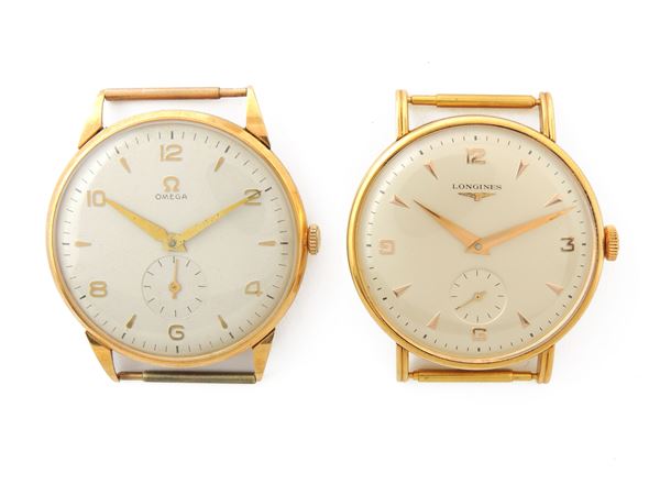 Two yellow gold Omega and Longines gentlemen wristwatches