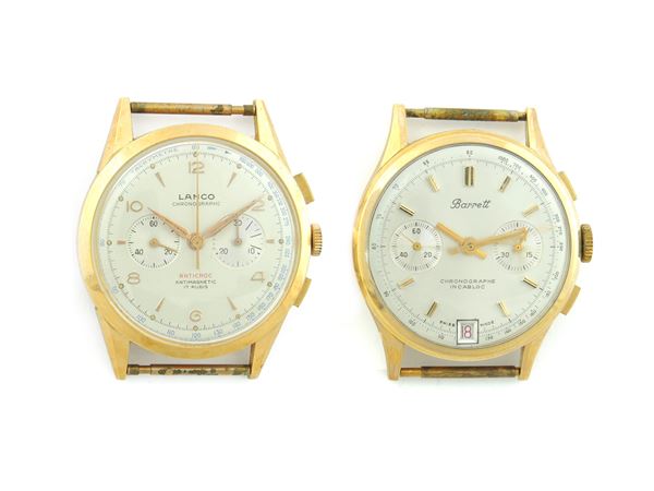 Two yellow gold Lanco and Barret gentlemen wrist chronographes