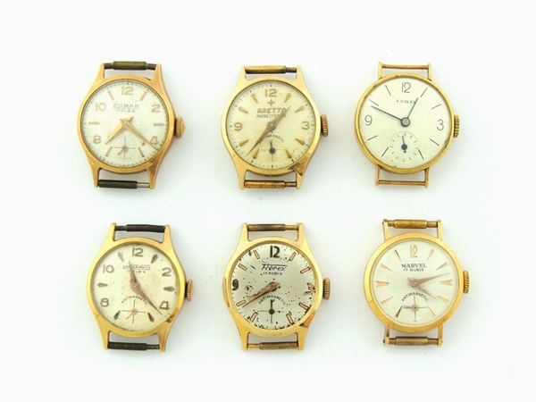 Six yellow gold Marvel, Aretta, Sander Watch, Silmar, Veglia, Herex ladies wristwatches