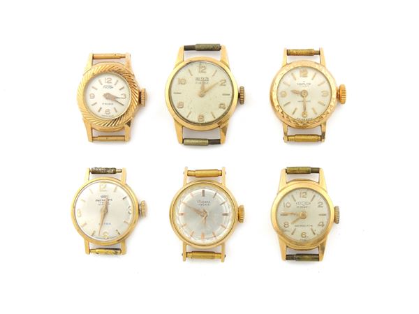 Six yellow gold Irosp, Fulton, Hadler, Valsuza, Lo Herma, Pryngeps ladies wristwatches
