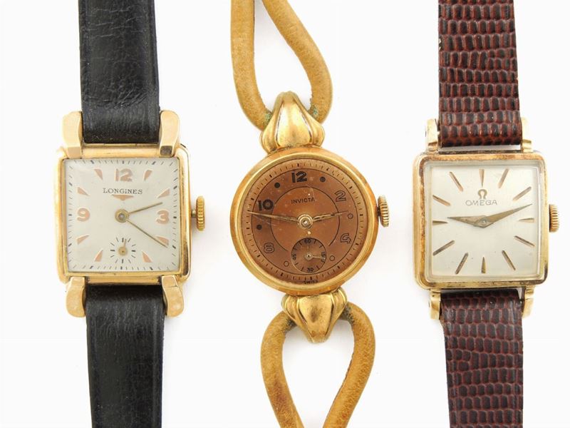 Tre Orologi da Polso per Donna Omega, Longines e Invicta in Oro Giallo